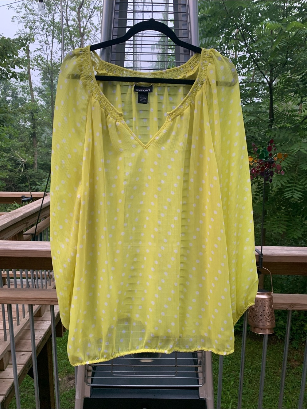 Lane Bryant Yellow Polka Dot Peasant Blouse